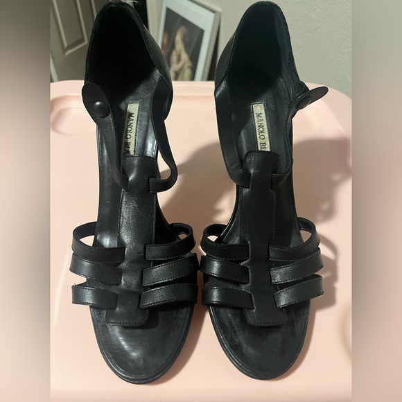 Manolo Blahnik Shoes - Used Manolo Blahnik, size 38.5 (fits a 7.5)black strapped heels.